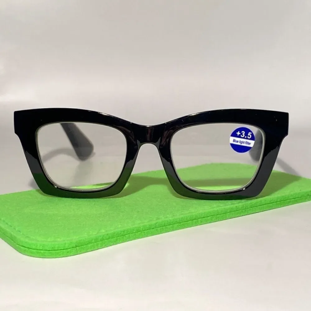 1146 Gretchen Reading Glasses 3.5 Sq Eyeglasses Black Frames Readers NWT